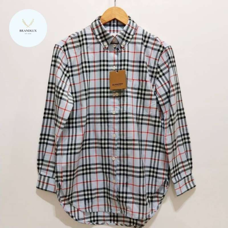 Burberry women check long sleeve shirt blue 100 Authentic