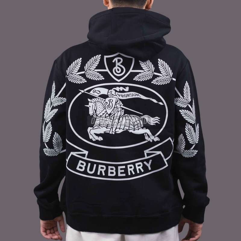 BURBERRY PRORSUM PRINTED EKD OXFORD BLACK HOODIE 100 AUTHENTIC