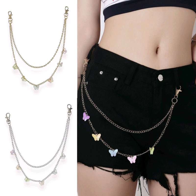 Rantai Celana Bindi Butterfly Kupu Kupu Warna Warni Dua Layer Rantai Dompet  Pants Chain Multilayer Gantungan Jeans