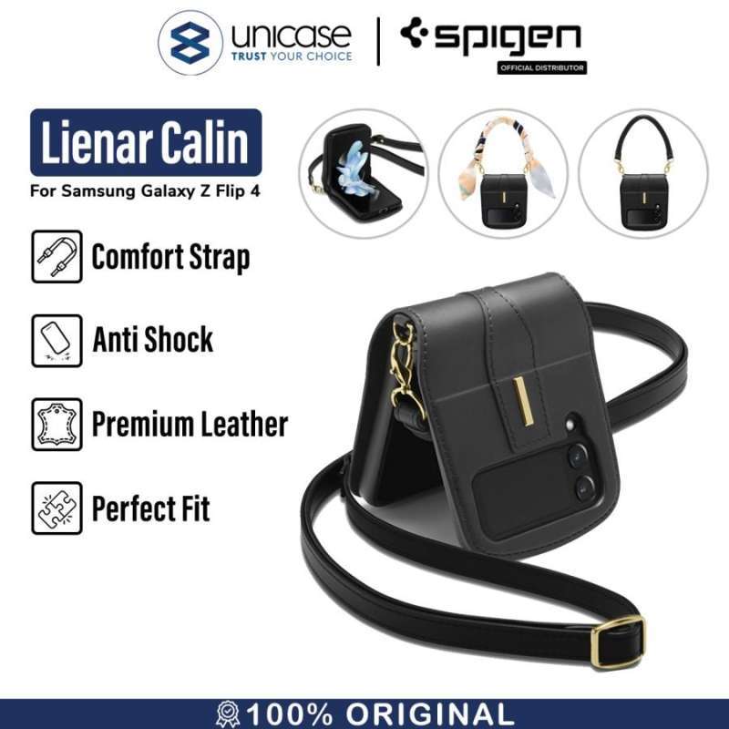 Case Samsung Galaxy Z Flip 4 Spigen Lienar Calin Leather Strap Casing