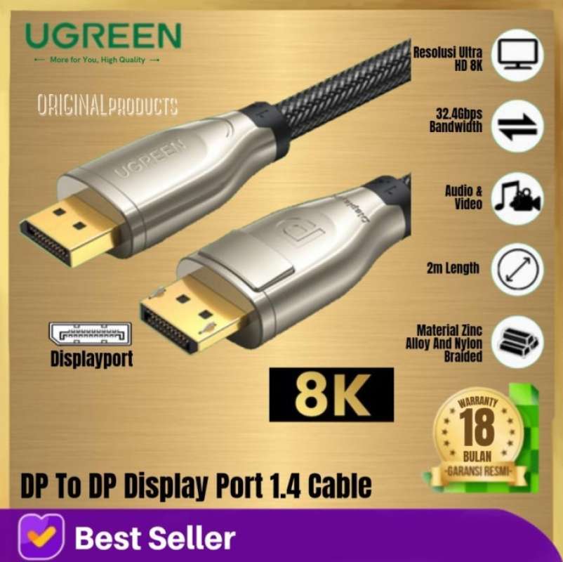 Cavo DisplayPort 1.4 UGREEN 8K @60Hz | 4K 144Hz, 2K 165Hz | DP Maschio-Maschio, Intrecciato, Dorato