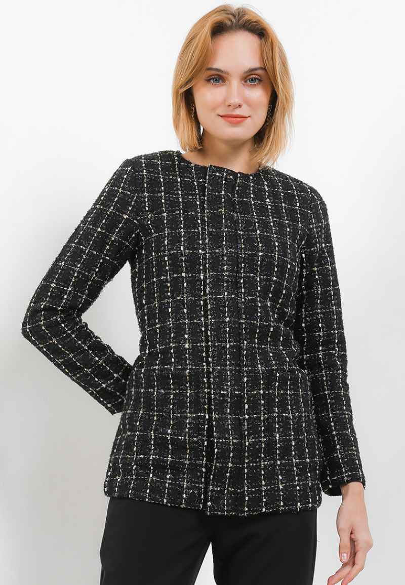 LLACES Clothing Outerwear Wanita Madame Tweed Blazer Black