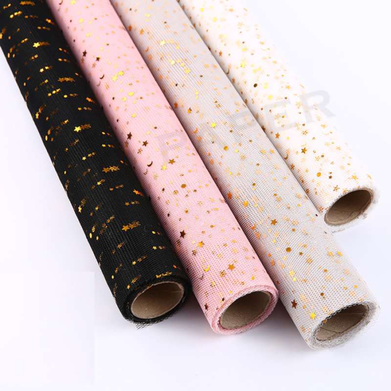 Jual Flower Wrapping Paper Motif Bulan Bintang Mesh Roll Kertas Buket ...