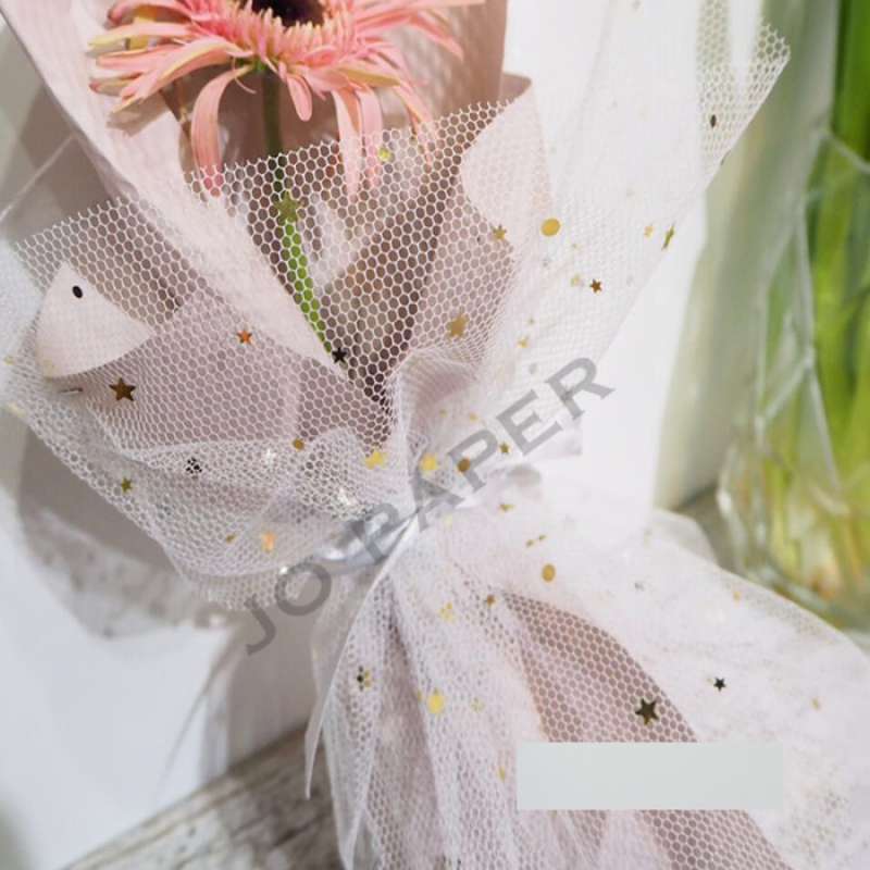 Jual Flower Wrapping Paper Motif Bulan Bintang Mesh Roll Kertas Buket ...
