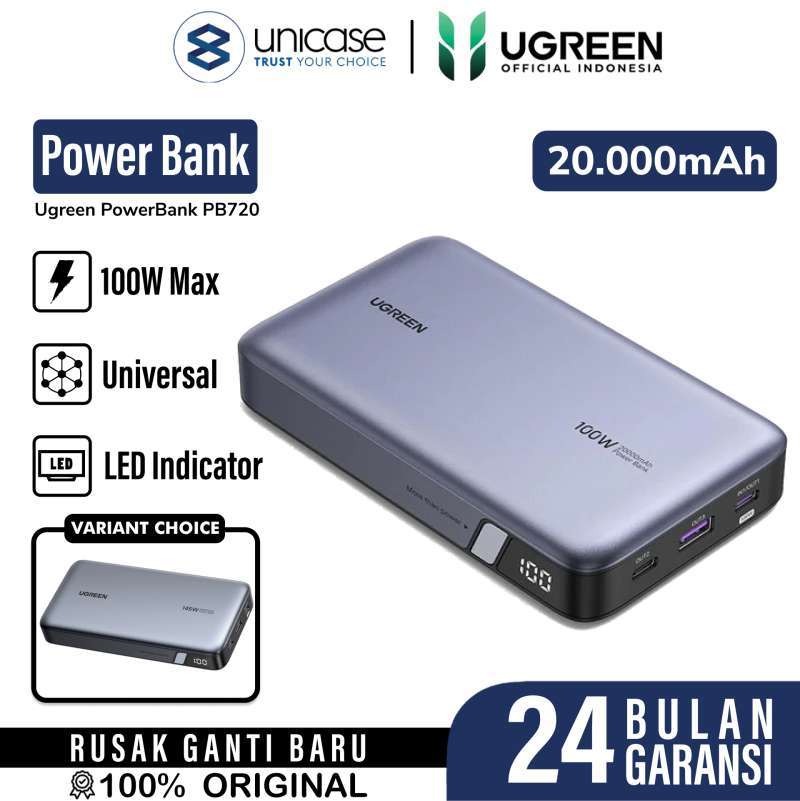 UGREEN Powerbank 20000mAh 1A 2C 100W with LED Indicator - Grey PB720 25188