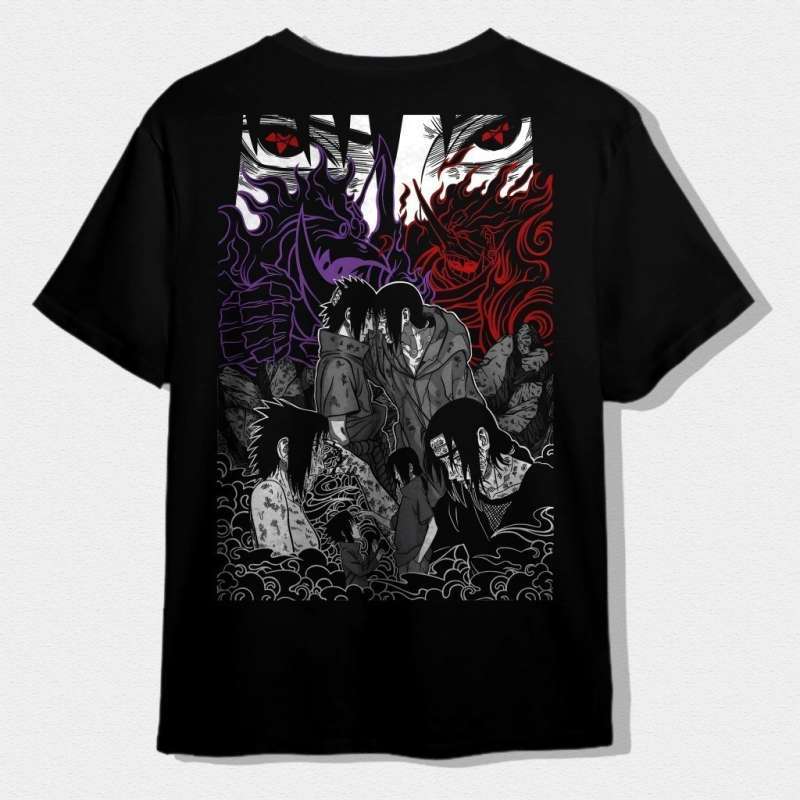 Premium Japanese Streetwear T-Shirt Naruto Itachi VS Sasuke  ,Pria Wanita Bahan Cotton Combed 24'S Tebal Adem