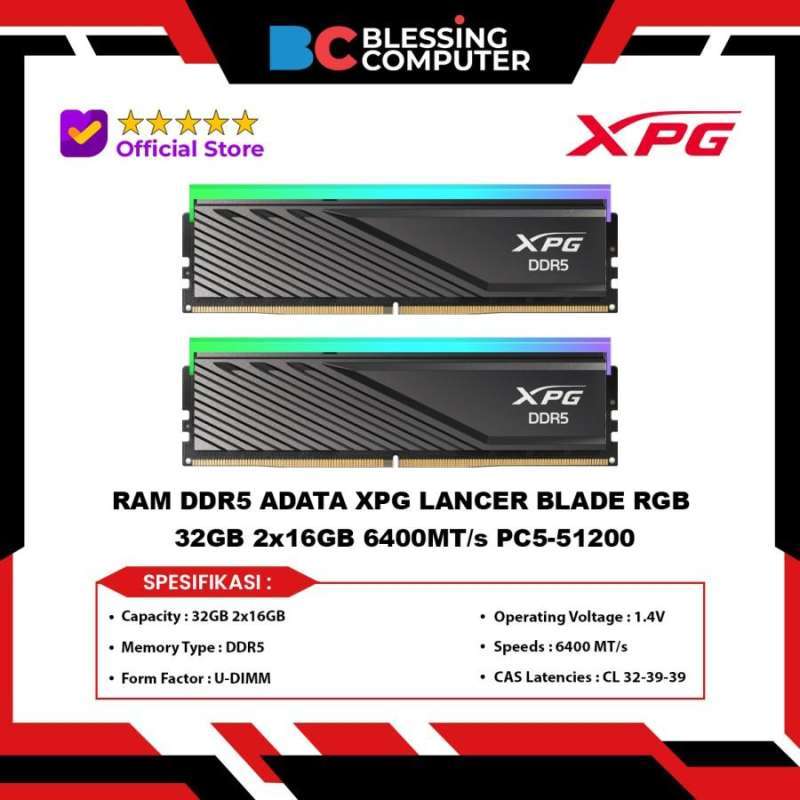 メモリー XPG Lancer DDR5 16GB 5600MT/s 32GB KIT 熱賣中】ADATA 32GB Kit (2x16GB) XPG LANCER BLADE Black 黑色