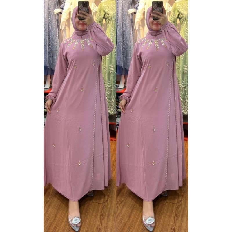 GAMIS SERAGAMAN WANITA TERBARU SET HIJAB PERSEGI EMPAT CERUTY PAYET PREMIUM  MEWAH CANTIK GLAMOUR PULL PURING TERLARIS BATA ABU PINK HIJAU SAGE