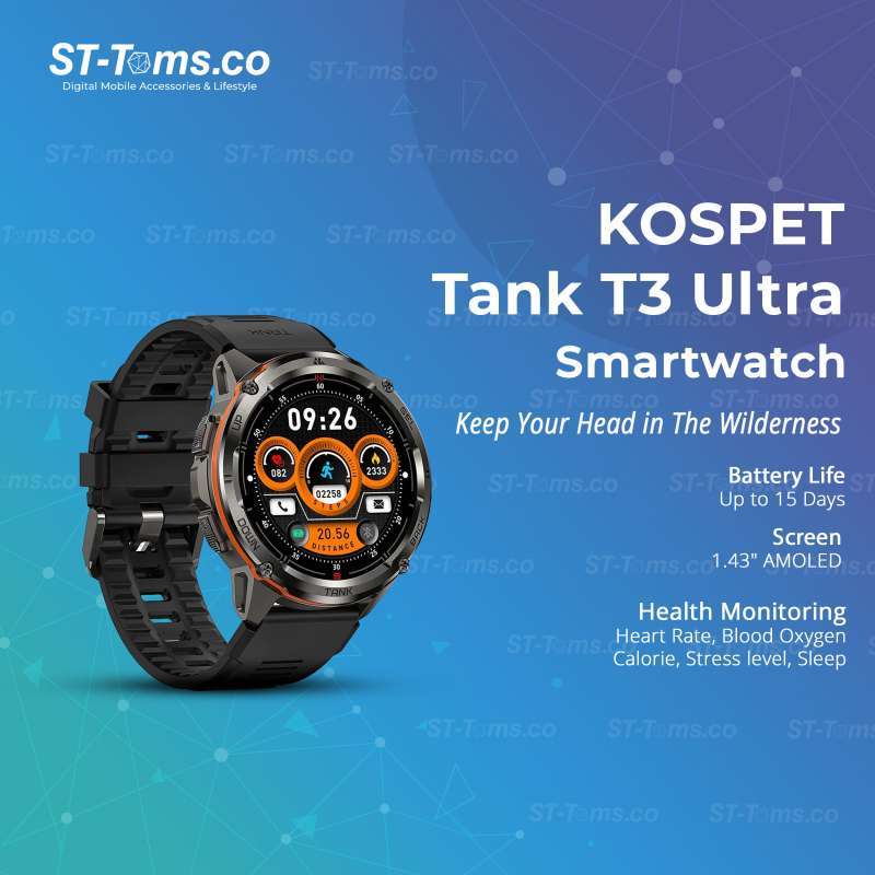 Kospet Tank T3 Ultra Smartwatch GPS 500mAh Extra-Long Battery AMOLED  Display 50M Waterproof