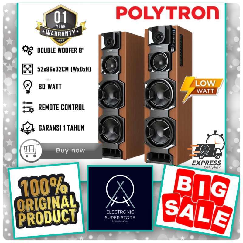 POLYTRON Bluetooth Speaker PAS-8E20 with Super Bass and 3-Way System, Dual 8 Woofers, Tone Control for Enthusiasts. Perfect for Home Audio Experience