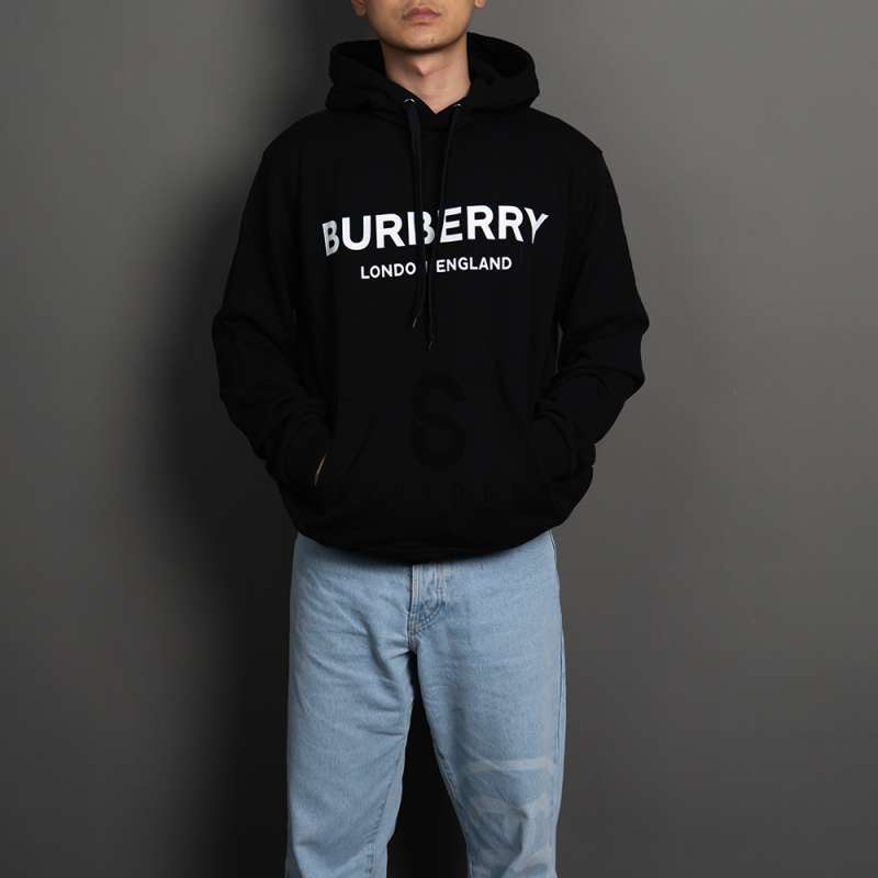 BURBERRY Hoodie Logo Lexstone Black 100% Authentic)