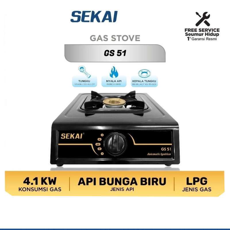 Promo Sekai Kompor Gas Meja Bahan Stainless Steel Api Biru Gs-53 / Gs ...