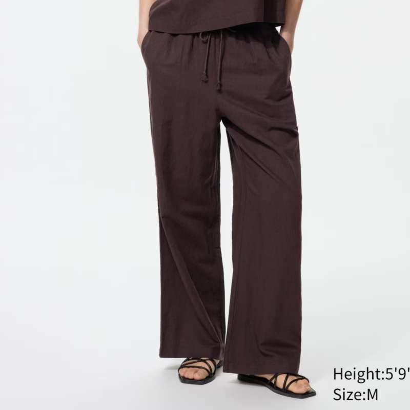 UNIQLO Celana panjang Rileks wanita Linen Blend Dark brown