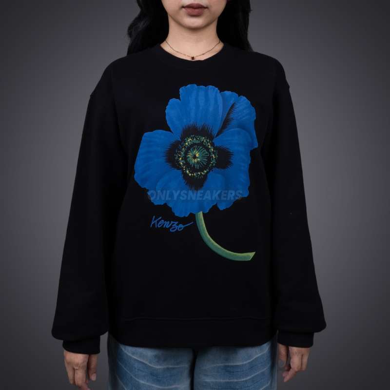 Jual Kenzo Poppy Blue Front Flower Black Sweatshirt Di Seller