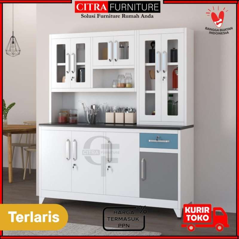 Jual [ Shumo ] Lemari Dapur 4 Pintu Minimalis Besi | Kabinet Rak Piring ...