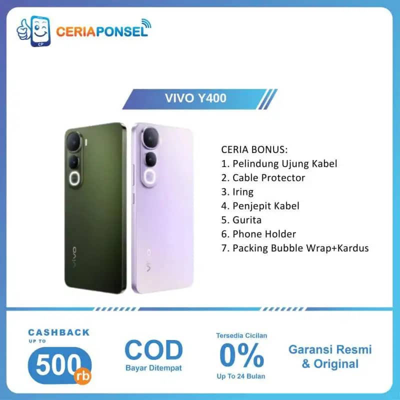 Vivo Y400 8/128GB 8/256GB, Snapdragon 685 Slim Design 50MP 6000  mAh 44w IP68 Garansi Resmi Vivo