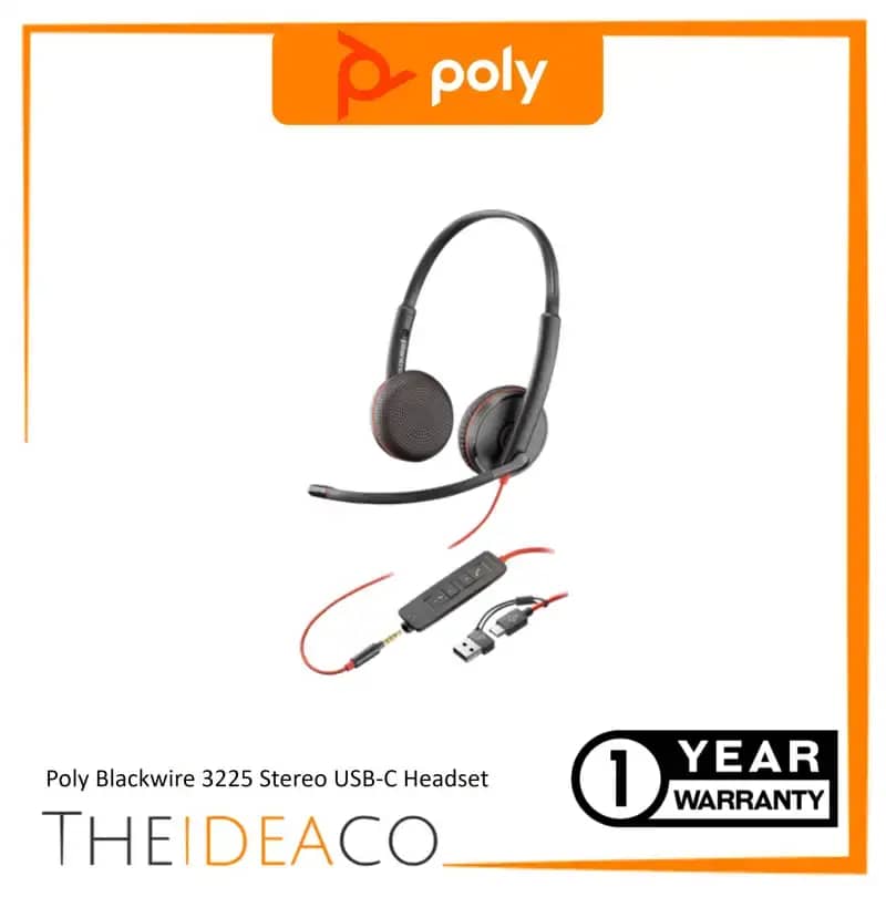 Poly Blackwire 3225 Stereo USB-C Headset Plug +USB-C/A Adapter  (8X229AA)