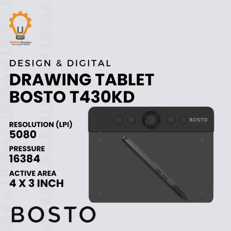 Bosto T430KD Drawing Tablet dengan Tekanan Pena 16384 Level dan Ketepatan Tilt ±60°, Ukuran 4x3 Inch untuk Mahasiswa dan Profesi Kreatif