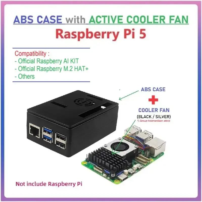 Jual Abs Case With Active Cooler Heatsink Fan For Raspberry Pi 5 Di ...
