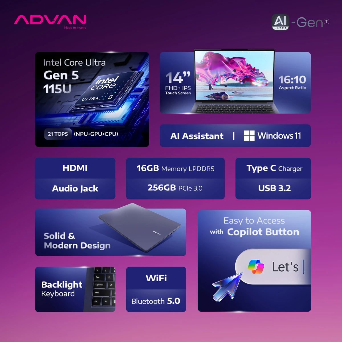 Promo [new Launch] Advan Ai Gen Ultra T | Ai Laptop Intel Core Ultra 5 ...