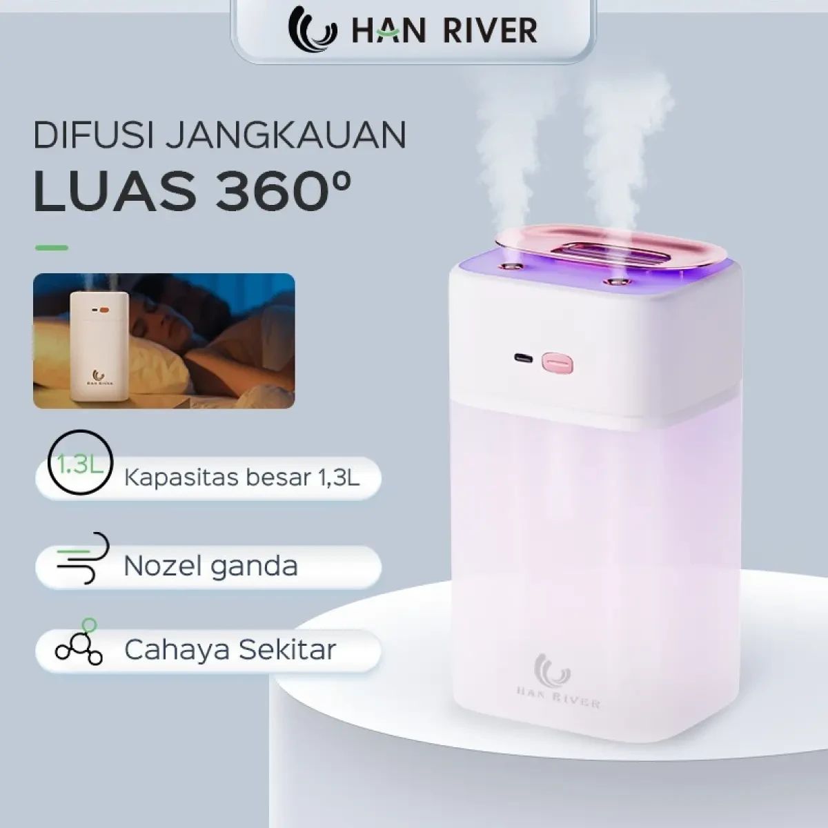 Jual Han River Humidifier Diffuser Air Purifier 1.3l Kapasitas Tinggi ...
