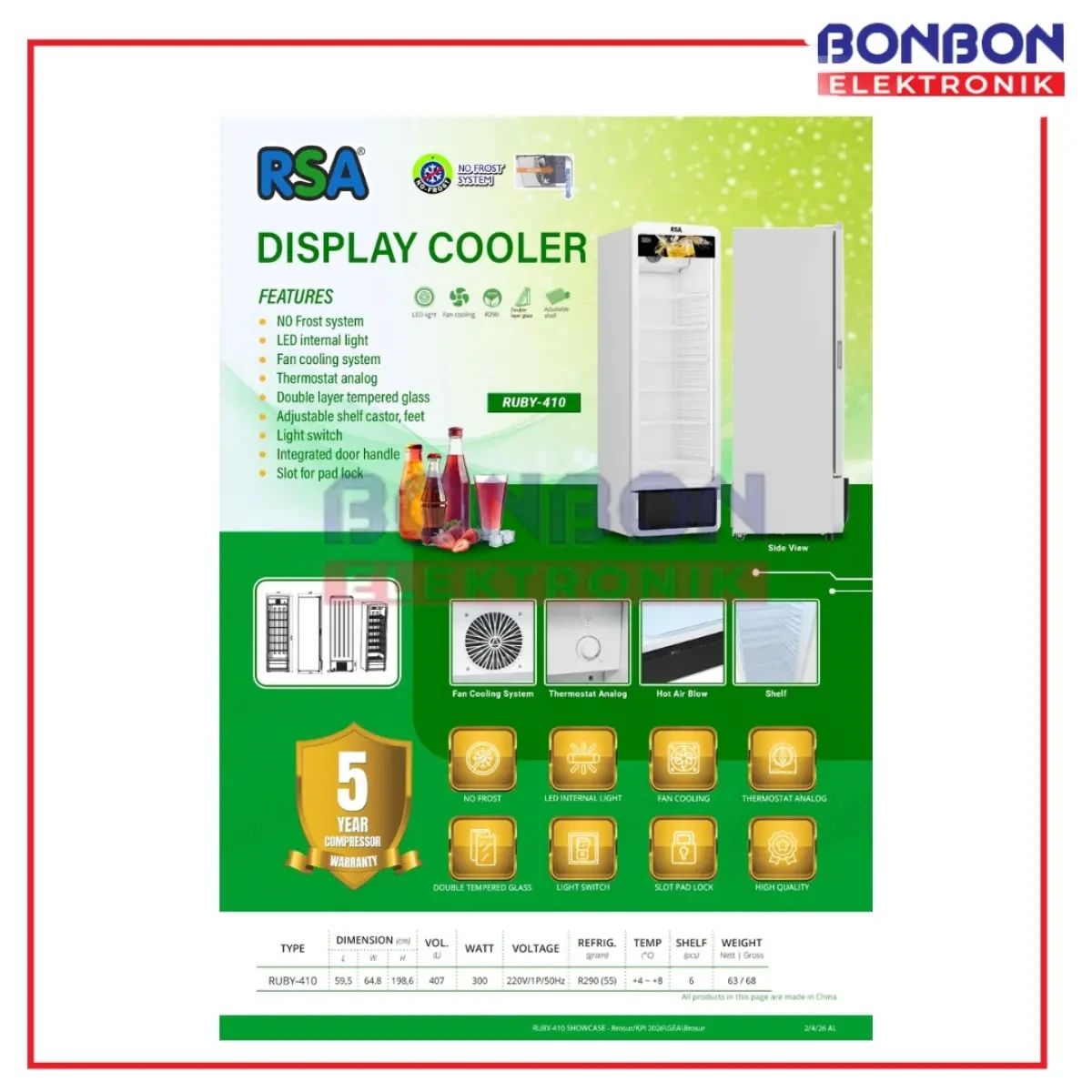 Jual Rsa Showcase Display Cooler 407l Ruby-410 / Ruby 410 / Ruby410 ...