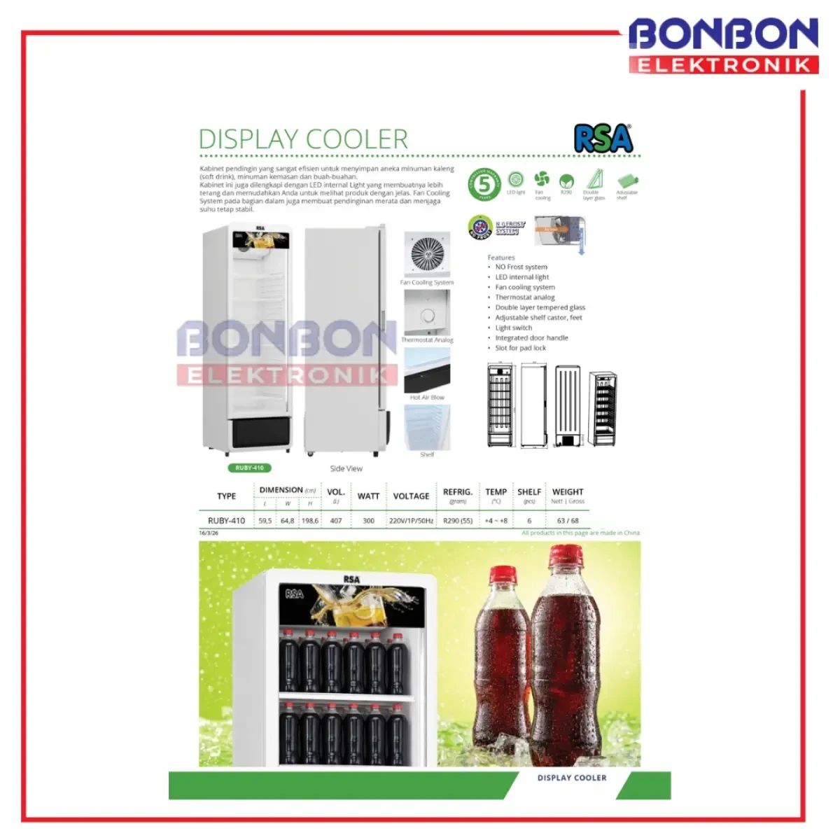 Jual Rsa Showcase Display Cooler 407l Ruby-410 / Ruby 410 / Ruby410 ...