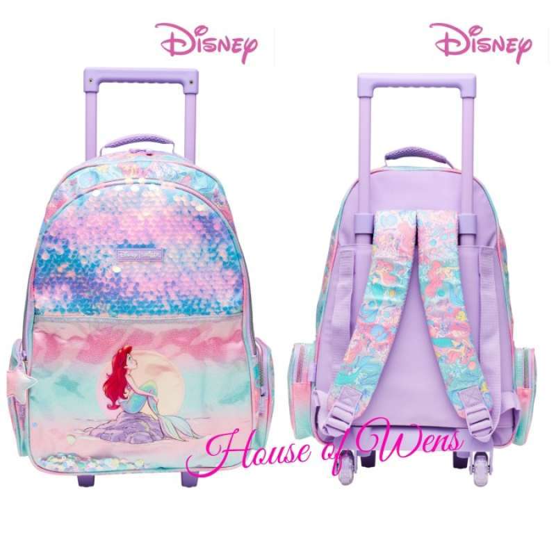 Promo Smiggle Disney Princess Trolley Backpack With Light Up Wheel