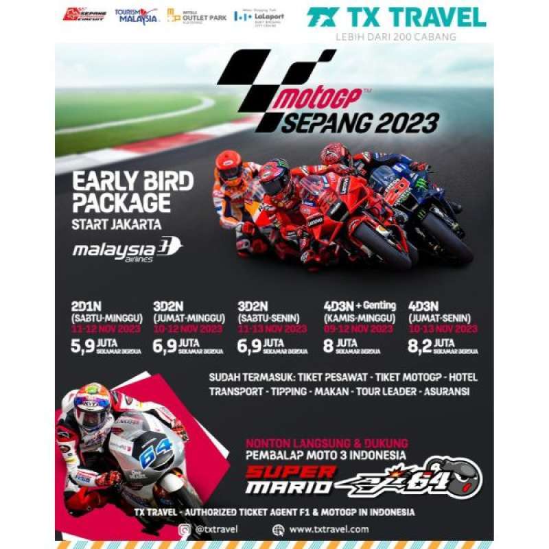 Jual TX Travel MotoGP Sepang Malaysia 4D3N 0912 NOV 2023 [Start
