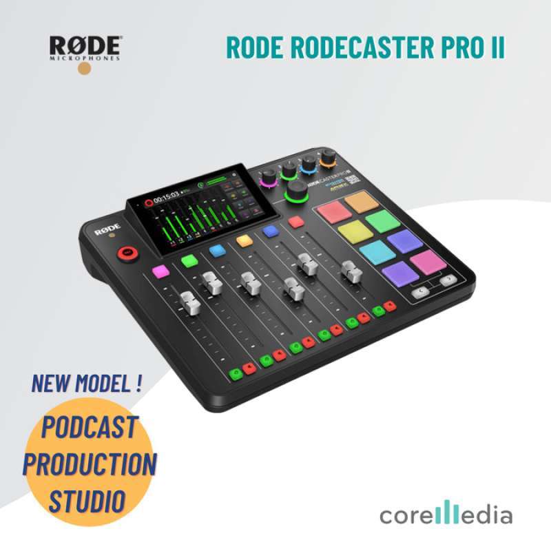 thumbnail image 2 of Rode RODECaster Pro II Integrated Audio Production Studio Console Bundle With Sm7b Mic Ath M50x Headphones Broadcast Arm M To F Xlr Cable 32bg Microsd Card 2 of 10