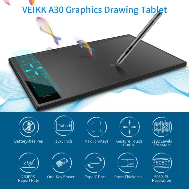 Promo Veikk A30 Digital Graphics Drawing Tablet With Pen Tablet P01 Diskon 25 Di Seller
