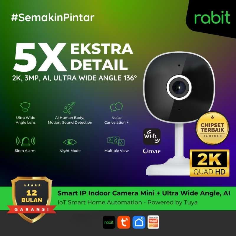 Promo RABIT Smart IP CCTV Camera Indoor Wide Angle Full HD 2K 3 MP - V ...