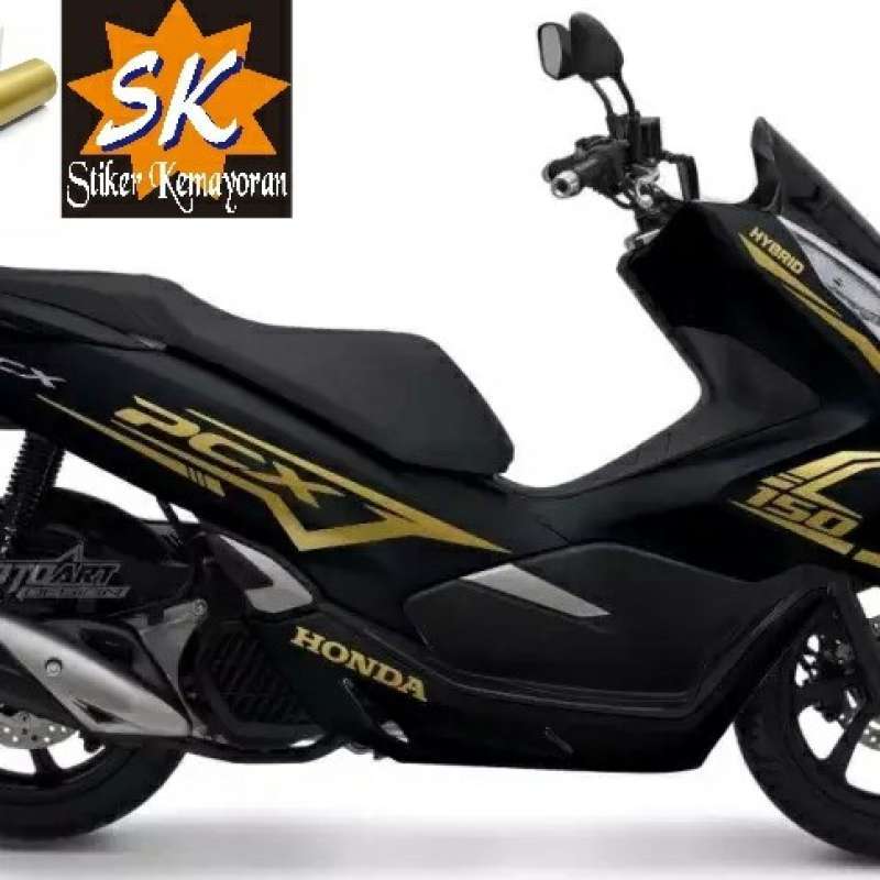 Promo Cutting Stiker Honda Pcx2021,gold Dan Silver Motor Hitam Striping