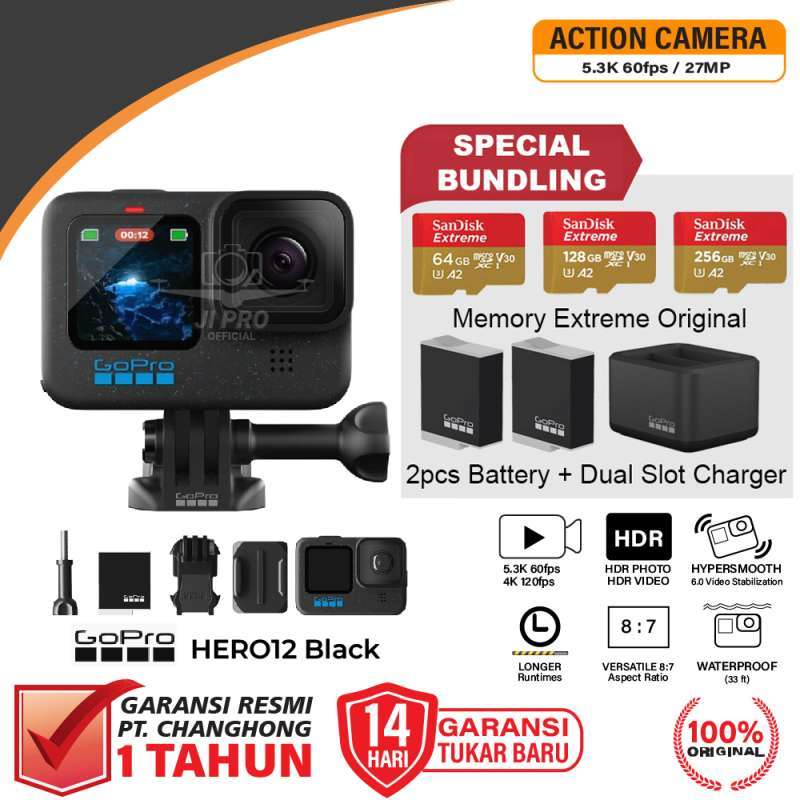Jual GoPro Hero 12 Black Action Camera Go Pro Hero12 + Dual Battery