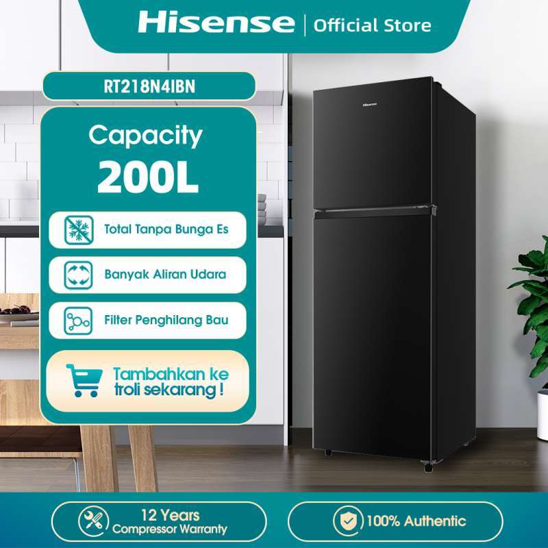 Promo Hisense Kulkas 2 Pintu 200l Gross Capacity Rt218n4ibn - Black【no