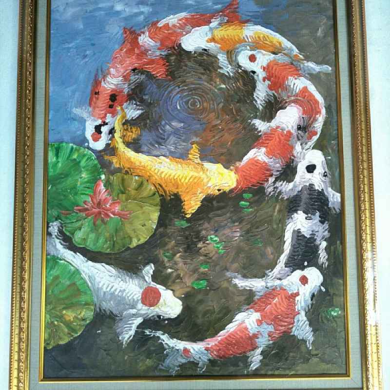 Promo Lukisan ikan koi Bingkai / frame / Lukisan Tangan/ 60 cm x 80 cm ...