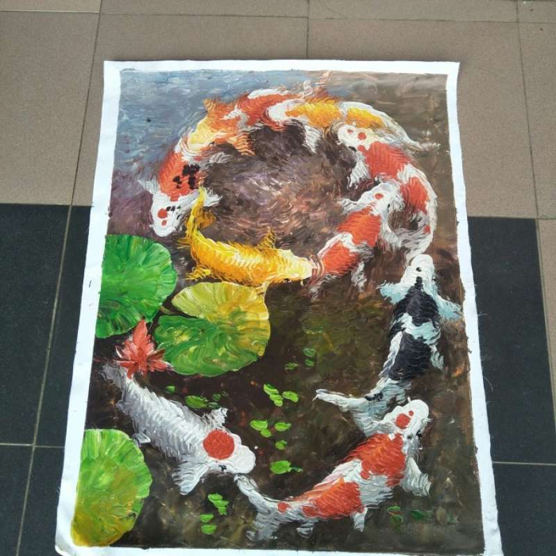 Promo Lukisan ikan koi Bingkai / frame / Lukisan Tangan/ 60 cm x 80 cm ...