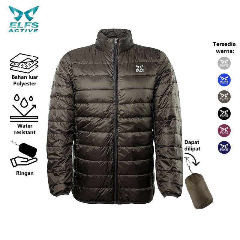 VERISH ELFS ACTIVE Jaket Musim Dingin Bulu Angsa Size M 3XL Water  Restistant Winter Jacket Ultra Light Duck Down Outdoor JAKET DOWN Hijau  Army XXXL