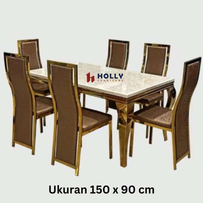 Promo Set Meja Makan 6 Kursi Marmer Rangka Besi Diskon 23 di Seller