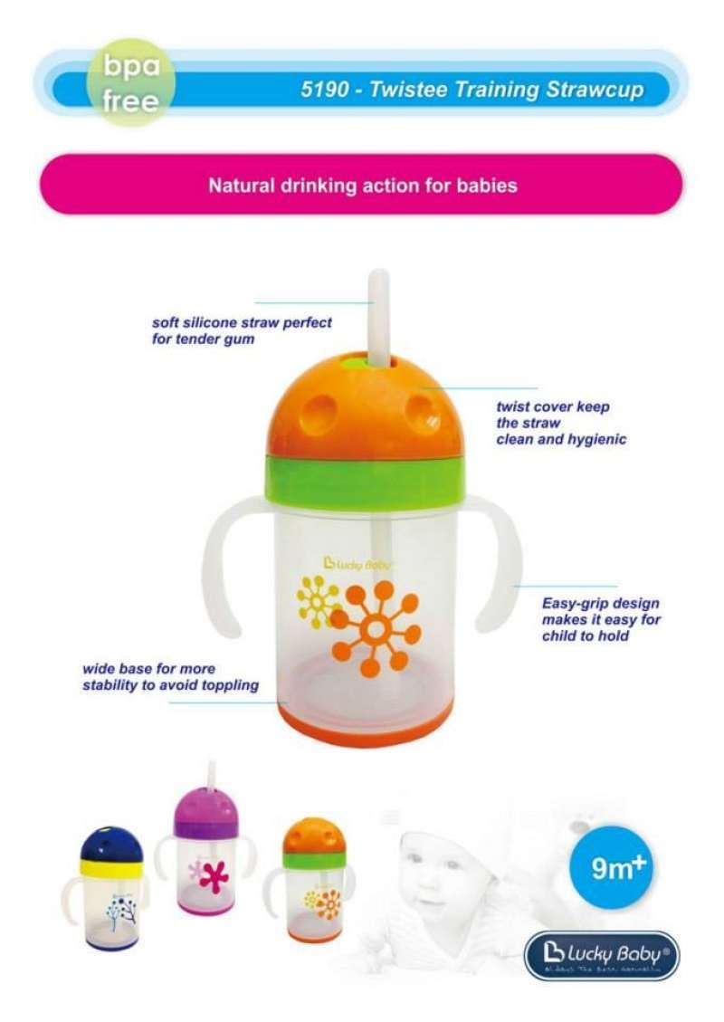Promo Lucky Baby Twistee Training Straw Cup Merah Muda Multicolor