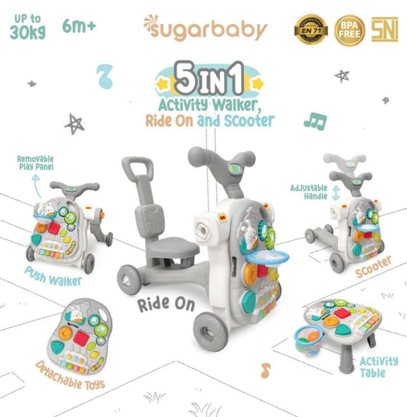 Promo Sugar Baby 5-in-1 Ride On, Activity Walker And Scooter 6m ...