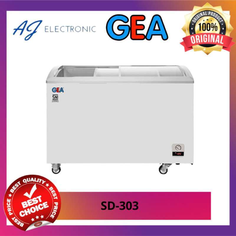 Jual Freezer Box Gea Sd-303 / Sd303 , Lemari Pembeku 300 Liter Kaca