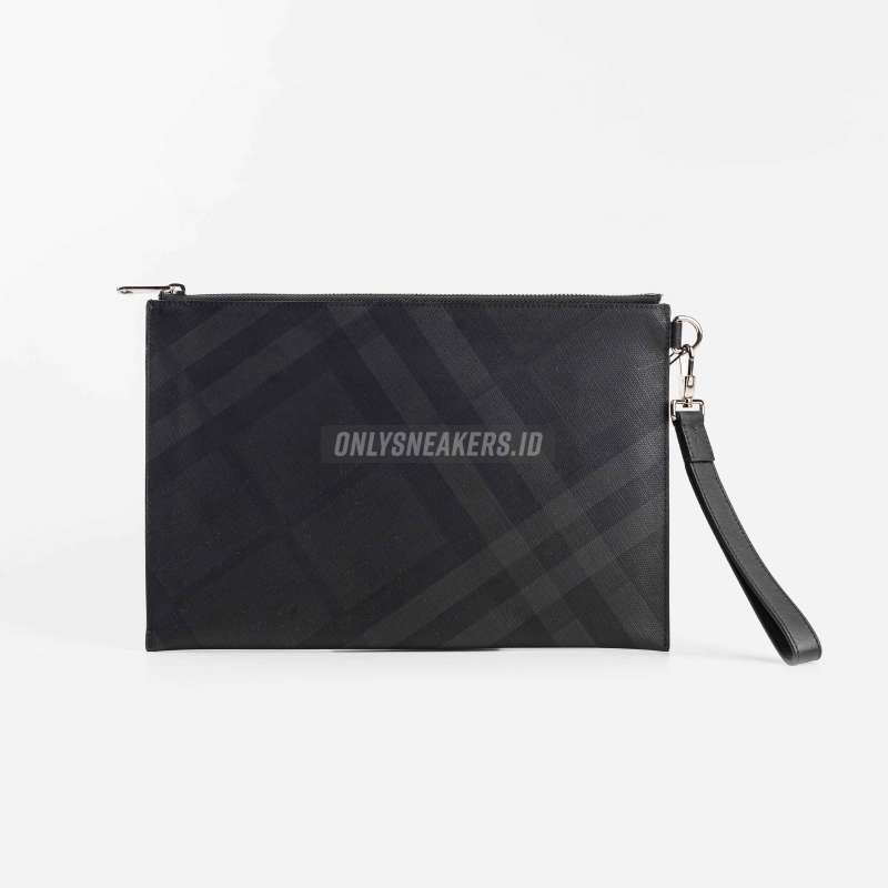 BURBERRY LONDON CHECK ZIP HANDBAG DARK GREY IN LEATHER WITH SILVER TONE 100 AUTHENTIC TIC