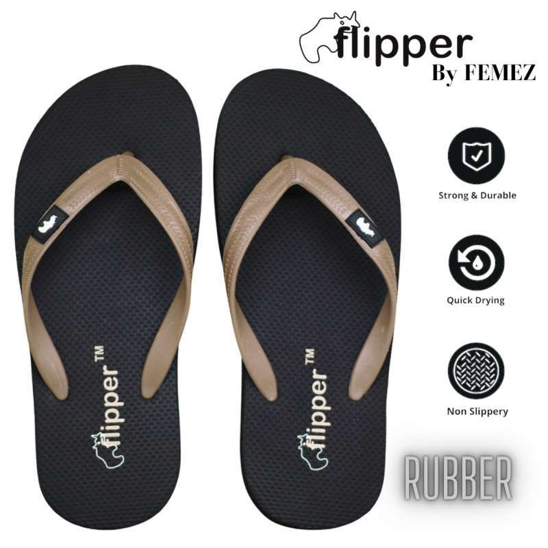 ORIGINAL LOKAL BRAND FLIPPER BY FEMEZ Sandal Jepit Japit Pria Karet Rubber Type Cula Hitam Coklat
