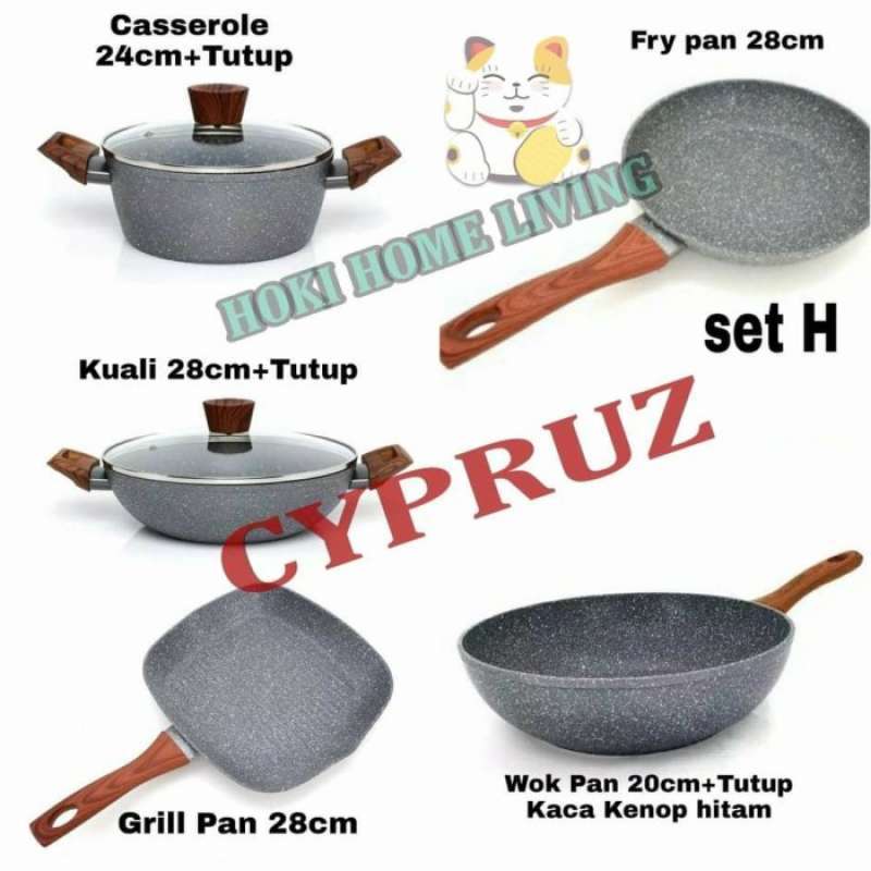 Promo Terbaik Kuali Marble Set Lengkap Panci Casserore Kuali Fry Pan