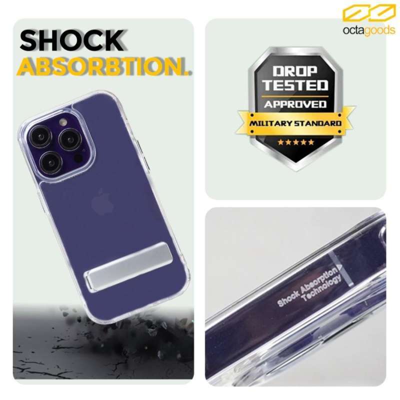 Case iPhone 14 Pro Max Plus OctaGoods Hybrid S Slim Clear Stand Casing