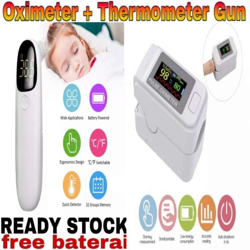 Promo Paket Oximeter Pengukur Kadar Oksigen+termometer Pengukur Suhu