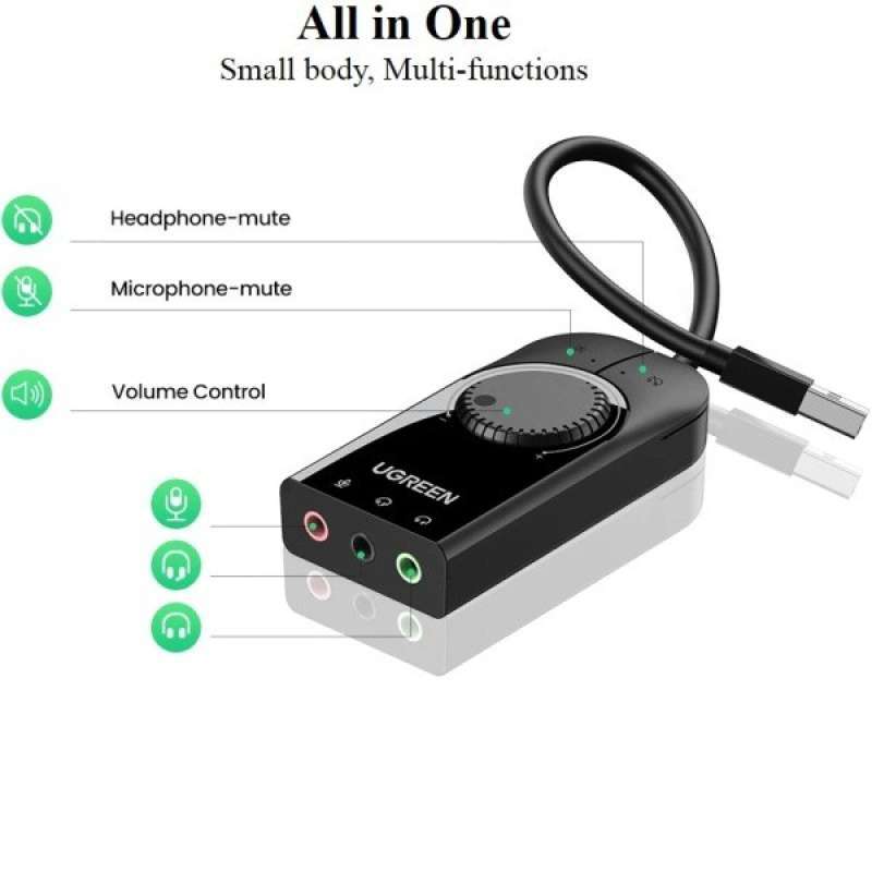 Jual Ugreen Usb Sound Card Adapter To 3.5mm Dual Audio With Volume ...