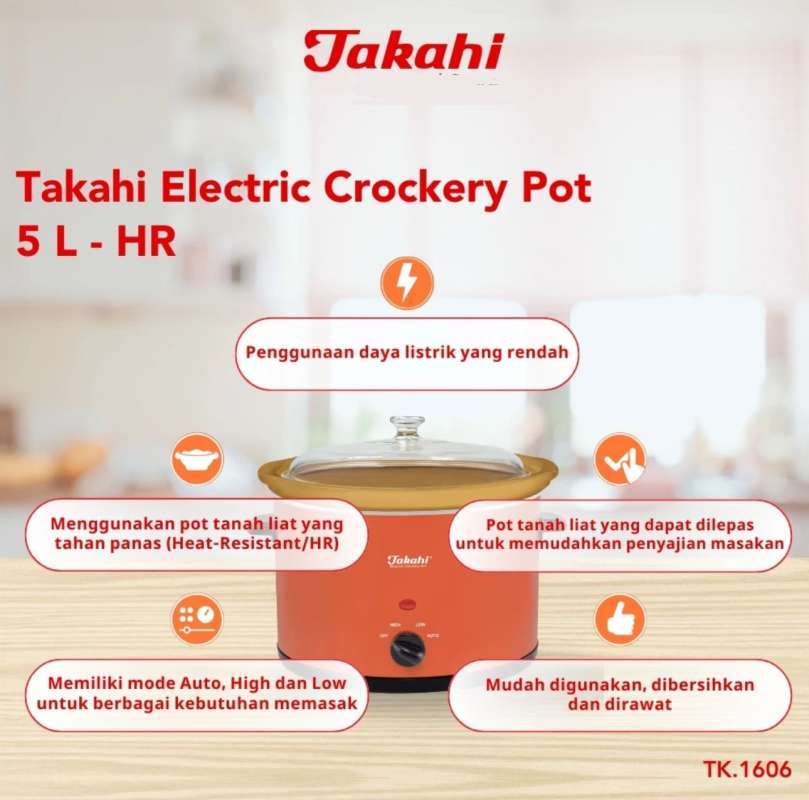 Takahi Electric Crockery Pot Slow Cooker 5L