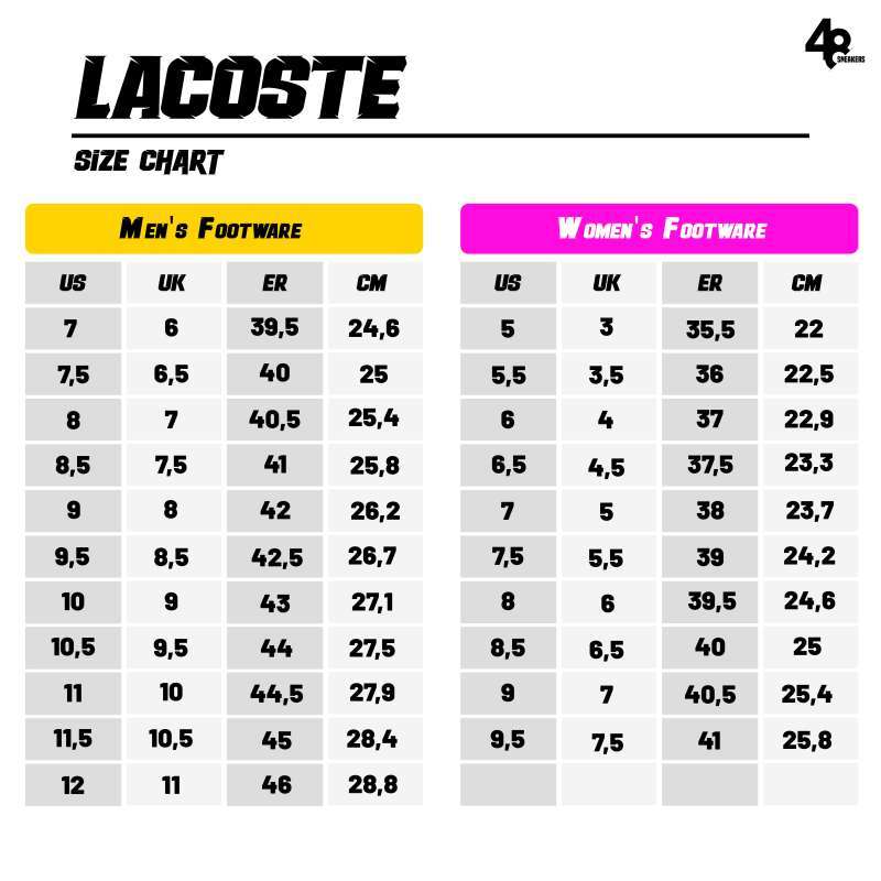 Lacoste shoes size chart outlet